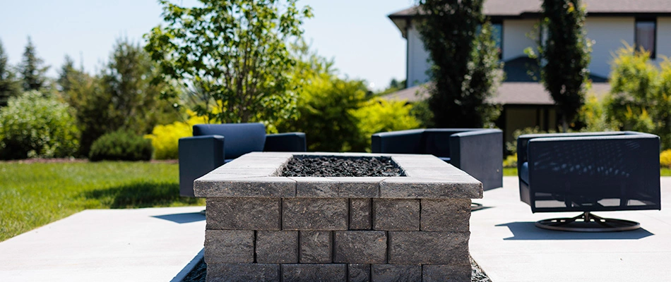 Fire feature installed over a patio in Valley, NE.