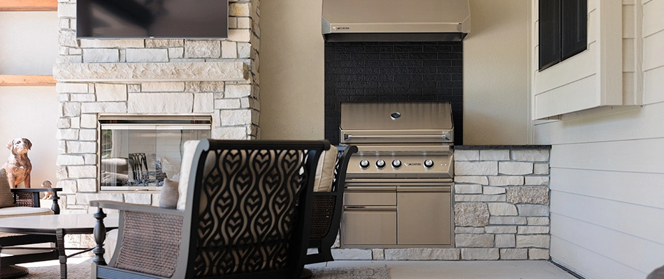 Fire place installed with outdoor kitchen in Bennington, NE.
