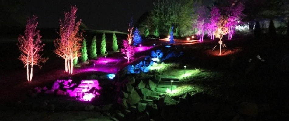 Lighting installed throughout landscape in La Vista, NE.