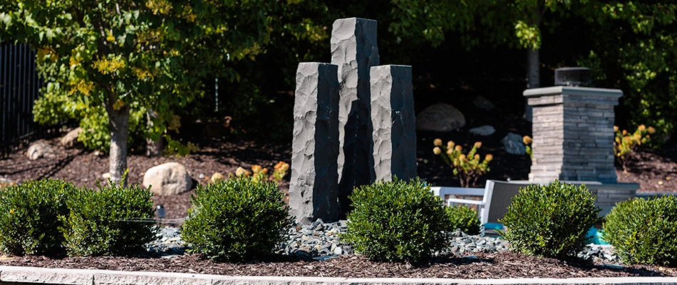 Water feature columns installed in a backyard in Omaha, NE.